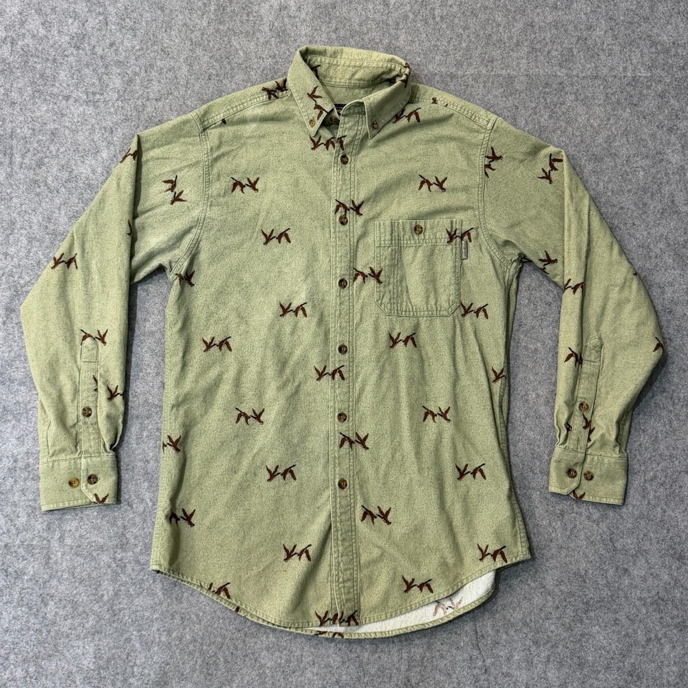 Woolrich Vintage Green Brown Cotton Flannel Button Down Shirt Men's Size Medium